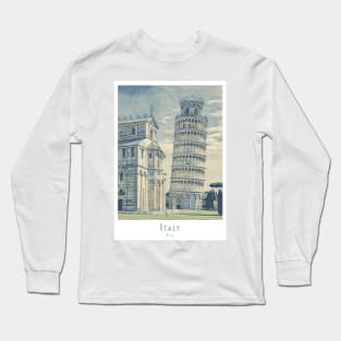 Vintage Retro Pisa Tower Watercolor Poster Long Sleeve T-Shirt